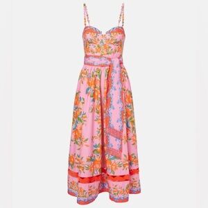 FARM Rio | Dresses | Nwt Farm Rio Sicily Flowers Scarf Orange Printed  Cotton Midi Dress Size Xs | Poshmark